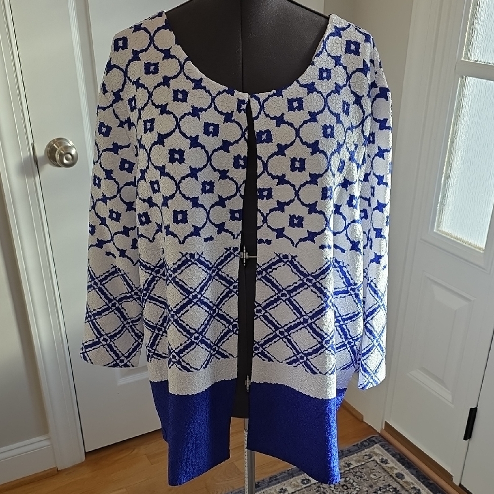 Chico's Blue and White Patterned Jacket Plus Size
